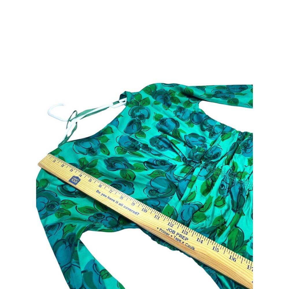 Vtg 50s Teal Blue Watercolor Floral Day Dress Fit Flare Garden Tea Party Small‎ - Picture 8 of 13